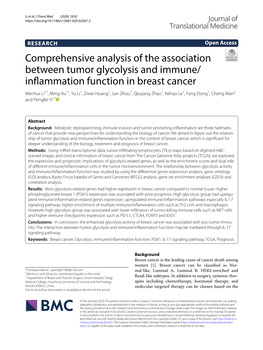 Comprehensive Analysis of the Association Between Tumor Glycolysis and Immune/Inflammation Function in Breast Cancer