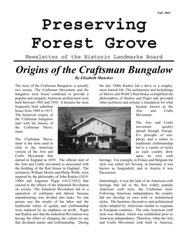 Preserving Forest Grove Newsletter of the Historic Landmarks Board
