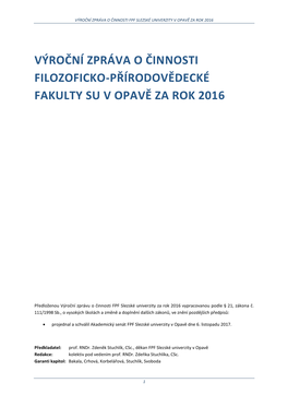 Výroční Zpráva O Činnosti FPF SU V Opavě Za Rok 2016