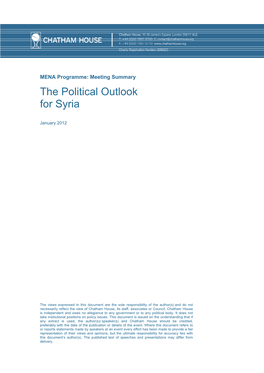 The Political Outlook for Syria