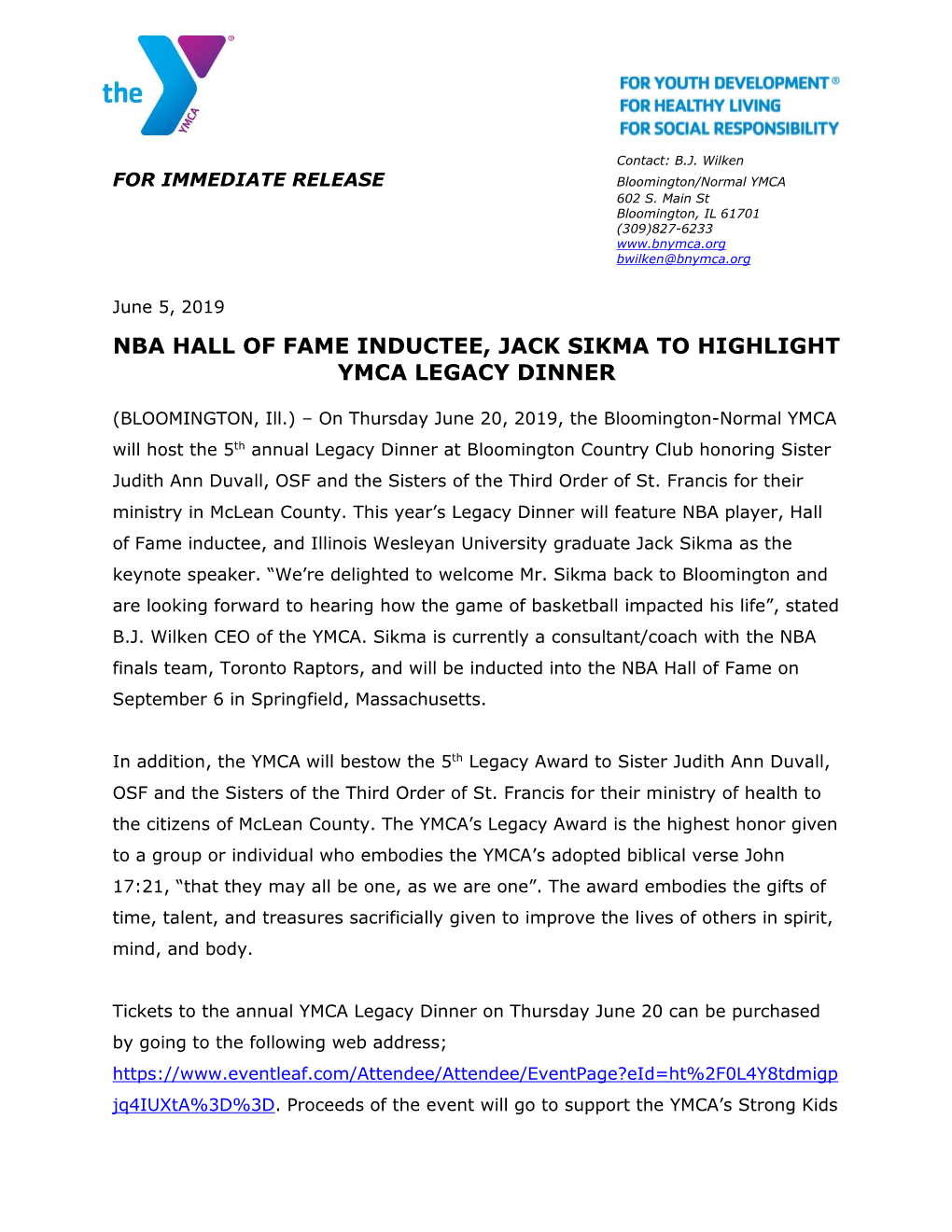 Nba Hall of Fame Inductee, Jack Sikma to Highlight Ymca Legacy Dinner
