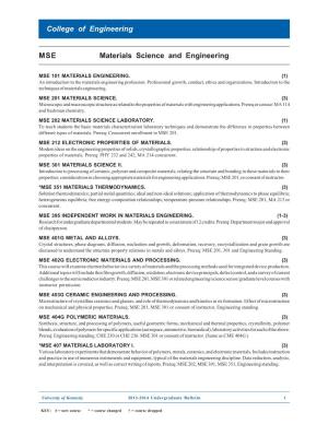 College of Engineering MSE Materials Science and Engineering