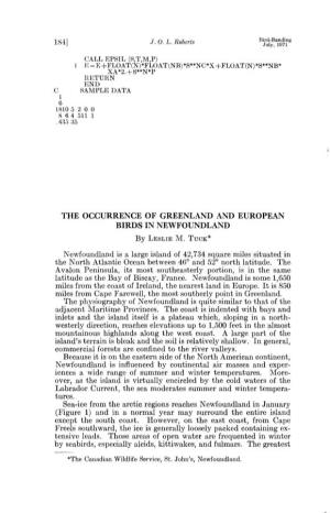 THE OCCURRENCE of GREENLAND and EUROPEAN BIRDS in NEWFOUNDLAND by L•Slm M