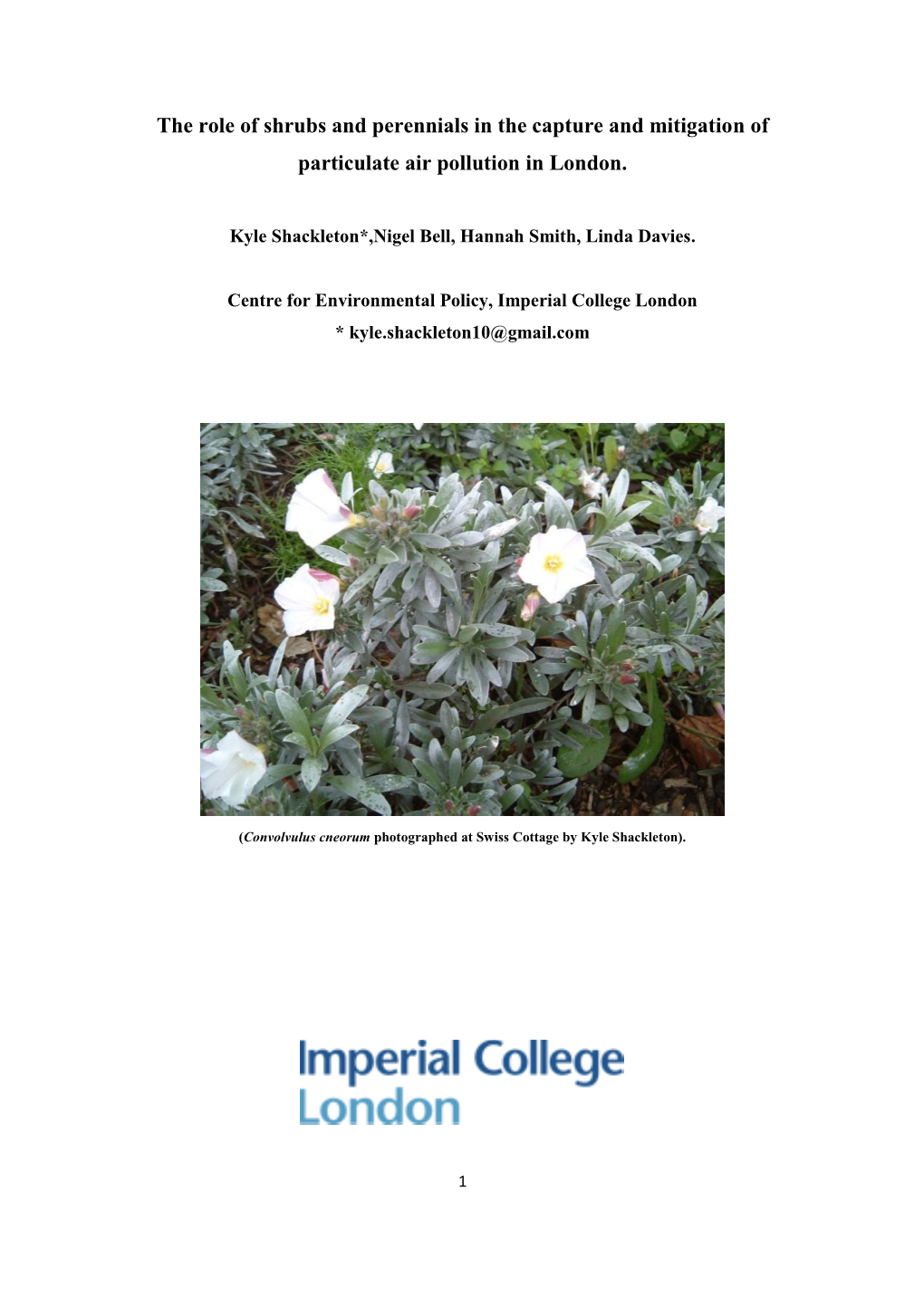 The Role of Shrubs and Perennials in the Capture and Mitigation of Particulate Air Pollution in London