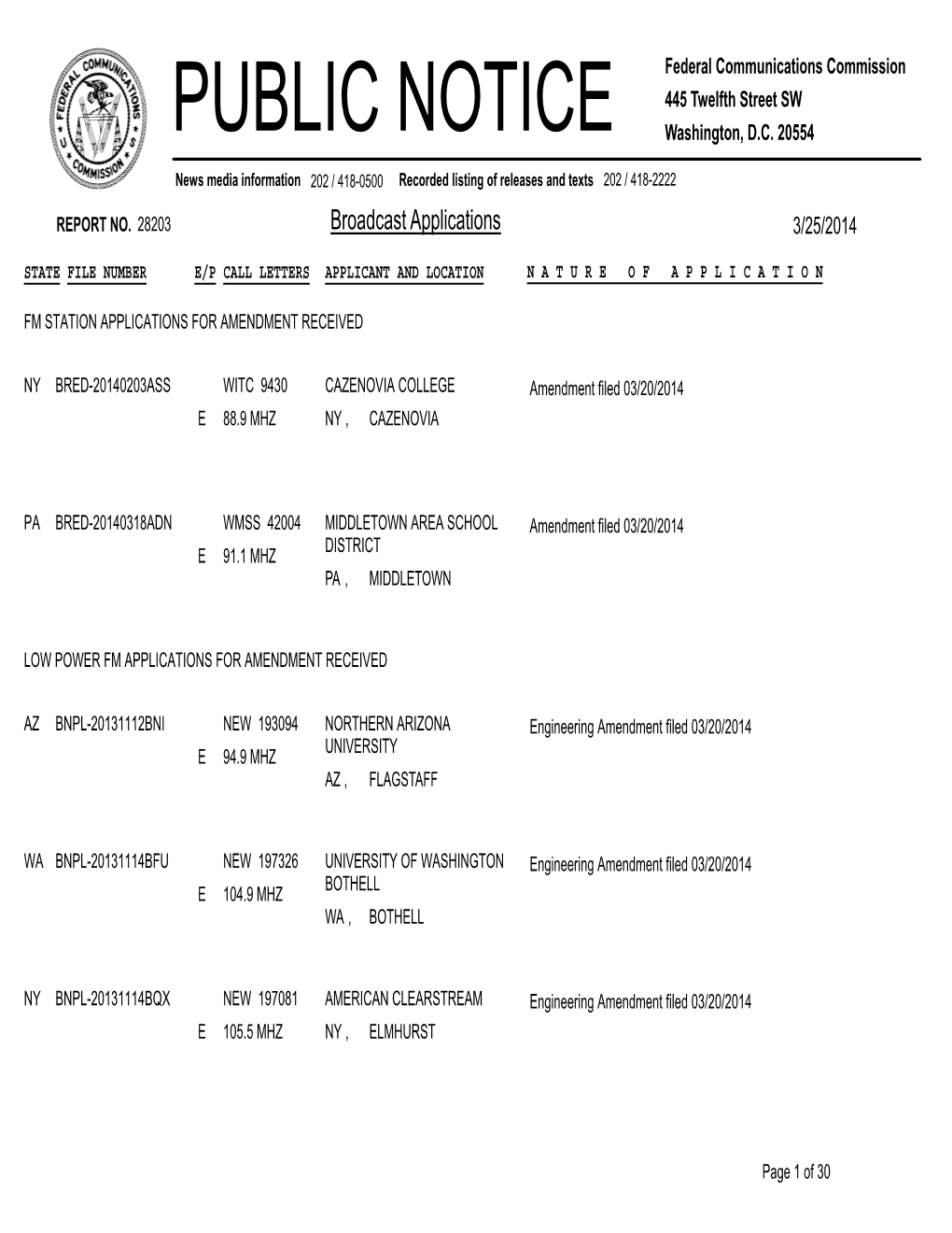 Broadcast Applications 3/25/2014