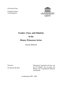 Gender, Class and Ethnicity in the Disney Princesses Series – Kirsten Malfroid 1