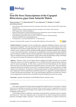 First De Novo Transcriptome of the Copepod Rhincalanus Gigas from Antarctic Waters