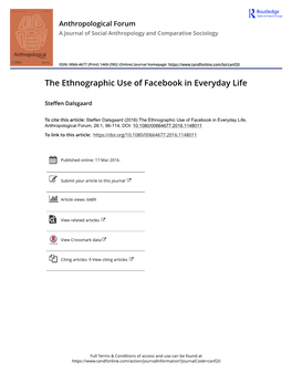 The Ethnographic Use of Facebook in Everyday Life