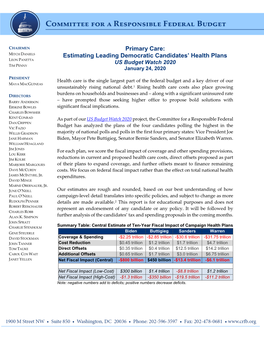 Primary Care: Estimating Leading Democratic Candidates' Health Plans