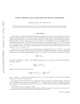 Arxiv:Math/9912098V1 [Math.CA] 13 Dec 1999 Otelrnzspace Lorentz the to H Ouinkresspotdo Uvsi H Ln [0,[7) Hs O These [27])