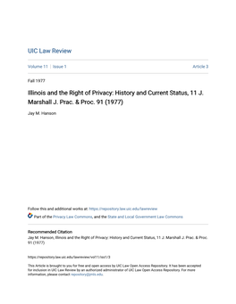 Illinois and the Right of Privacy: History and Current Status, 11 J