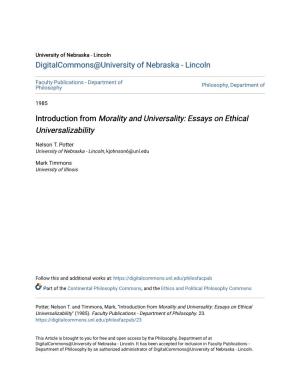 Essays on Ethical Universalizability