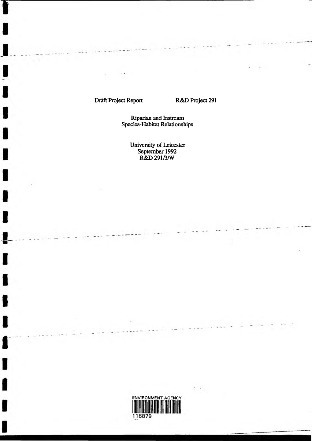 R&D Project 291 Riparian and Instream Species-Habitat