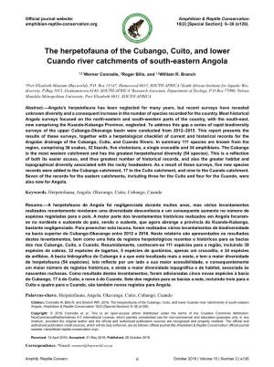 The Herpetofauna of the Cubango, Cuito, and Lower Cuando River Catchments of South-Eastern Angola