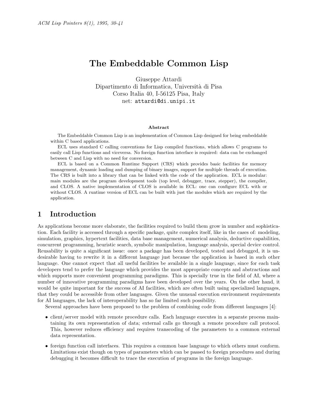 The Embeddable Common Lisp
