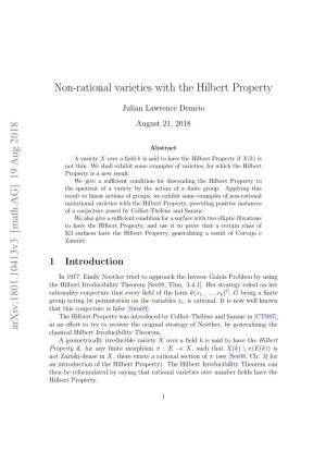 19 Aug 2018 Non-Rational Varieties with the Hilbert Property
