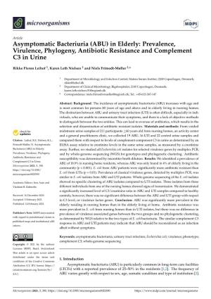 Asymptomatic Bacteriuria (ABU) in Elderly: Prevalence, Virulence, Phylogeny, Antibiotic Resistance and Complement C3 in Urine