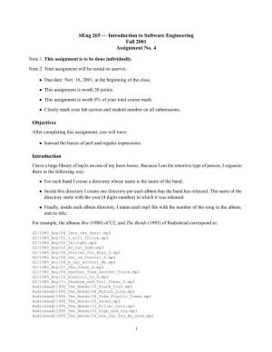 Seng 265 — Introduction to Software Engineering Fall 2001 Assignment No