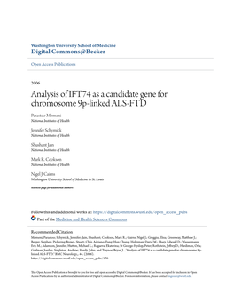 Analysis of IFT74 As a Candidate Gene for Chromosome 9P-Linked ALS-FTD Parastoo Momeni National Institutes of Health