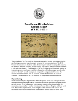Providence City Archives Annual Report (FY 2012-2013)