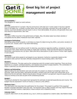 Great Big List of Project Management Words!