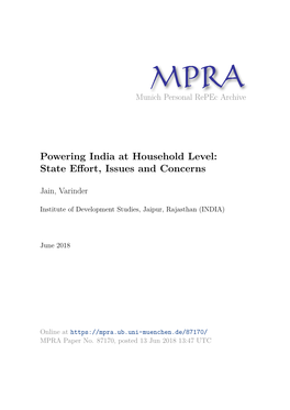Powering India at Household Level: State Effort, Issues and Concerns