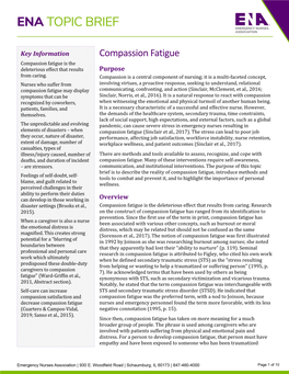 Compassion Fatigue Compassion Fatigue Is the Deleterious Effect That Results Purpose from Caring