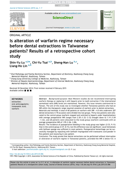 Is Alteration of Warfarin Regimen Necessary Before Dental Extractions