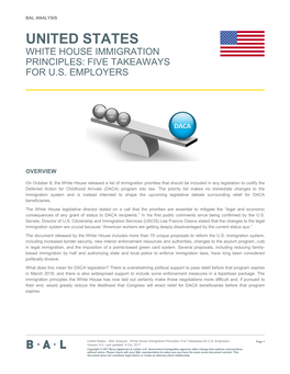 United States White House Immigration Principles: Five Takeaways for U.S