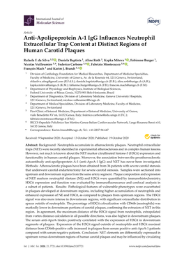 Anti-Apolipoprotein A-1 Igg Influences Neutrophil Extracellular Trap