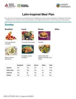 Meal Plan You Can Use This Meal Plan As a Starting Point for Building Your Own Custom Meal Plan on Diabetes Food Hub
