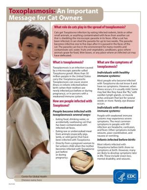 Toxoplasmosis: an Important Message for Cat Owners |