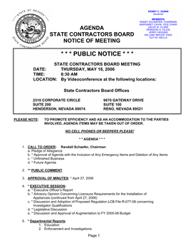 Agenda State Contractors Board Notice Of