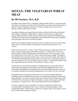 THE VEGETARIAN WHEAT MEAT by Jill Nussinow, M.S., R.D