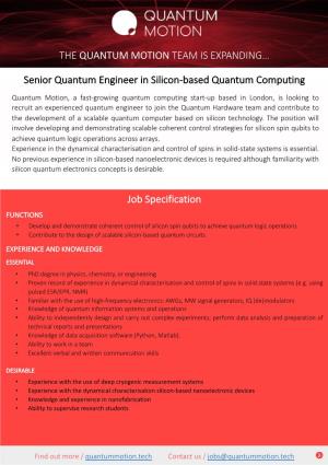 Senior Quantum Engineer in Silicon-Based Quantum Computing