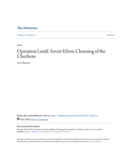 Operation Lentil: Soviet Ethnic Cleansing of the Chechens Tom Shattuck