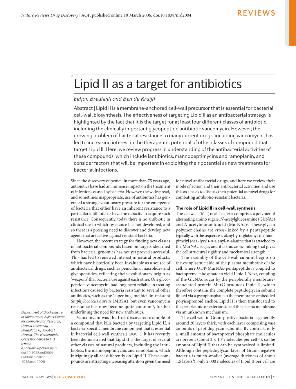 Lipid II As a Target for Antibiotics