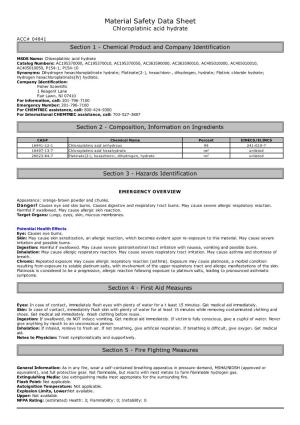 Material Safety Data Sheet Chloroplatinic Acid Hydrate ACC# 04841 Section 1 - Chemical Product and Company Identification