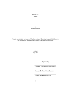 Stories by Conor Hultman a Thesis Submitted to the Faculty of The