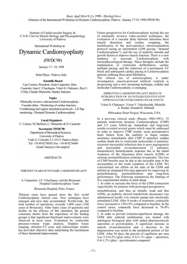 Basic Appl Myol 8 (1), 1998 - Myologynews Abstracts of the International Workshop on Dynamic Cardiomyoplasty, Padova - January 17-18, 1998 (IWDC98)