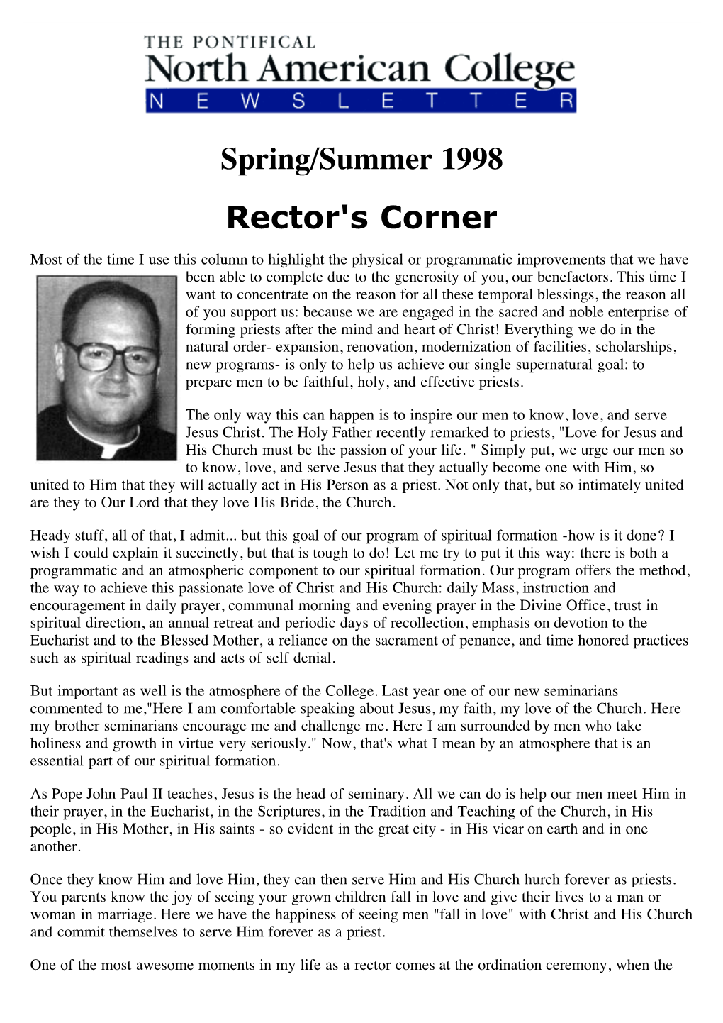 Spring/Summer 1998 Rector's Corner