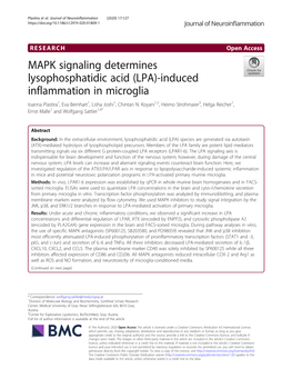 MAPK Signaling Determines Lysophosphatidic Acid (LPA)-Induced Inflammation in Microglia Ioanna Plastira1, Eva Bernhart1, Lisha Joshi1, Chintan N