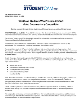 Winthrop Students Win Prizes in C-SPAN Video Documentary Competition