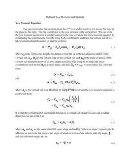 Yaw and Roll Moment Equations and Estimation