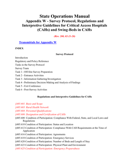 Appendix W - Survey Protocol, Regulations and Interpretive Guidelines for Critical Access Hospitals (Cahs) and Swing-Beds in Cahs