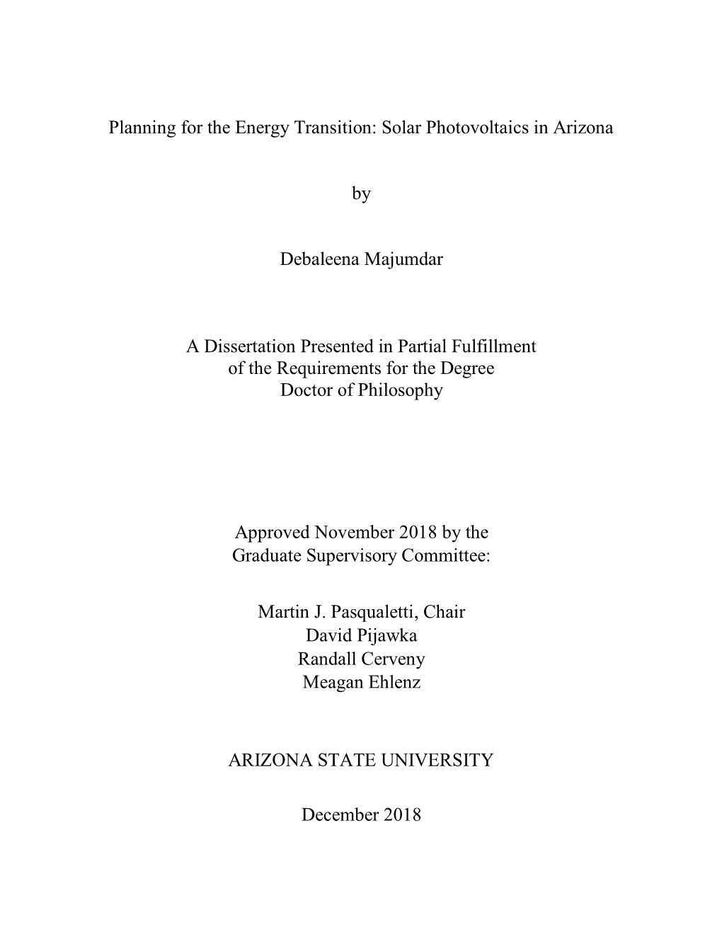 Planning for the Energy Transition: Solar Photovoltaics in Arizona By