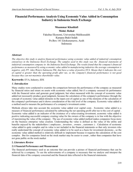 Financial Performance Analysis Using Economic Value Added in Consumption Industry in Indonesia Stock Exchange