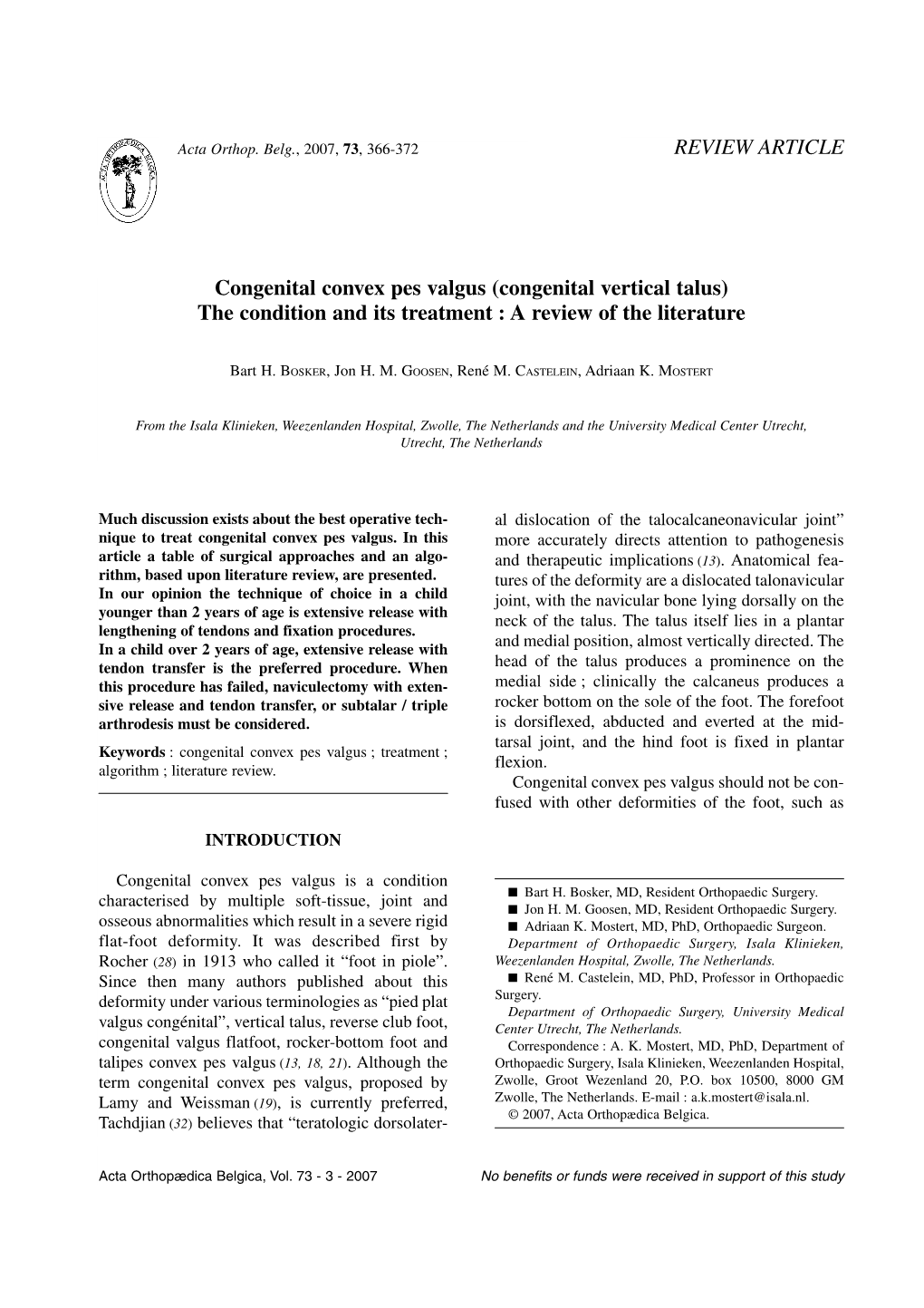 REVIEW ARTICLE Congenital Convex Pes Valgus