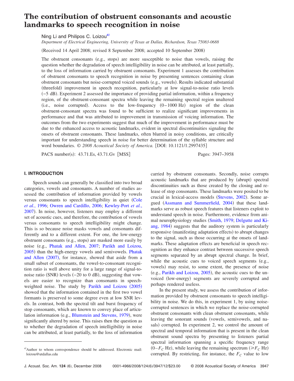 The Contribution of Obstruent Consonants and Acoustic Landmarks to Speech Recognition in Noise