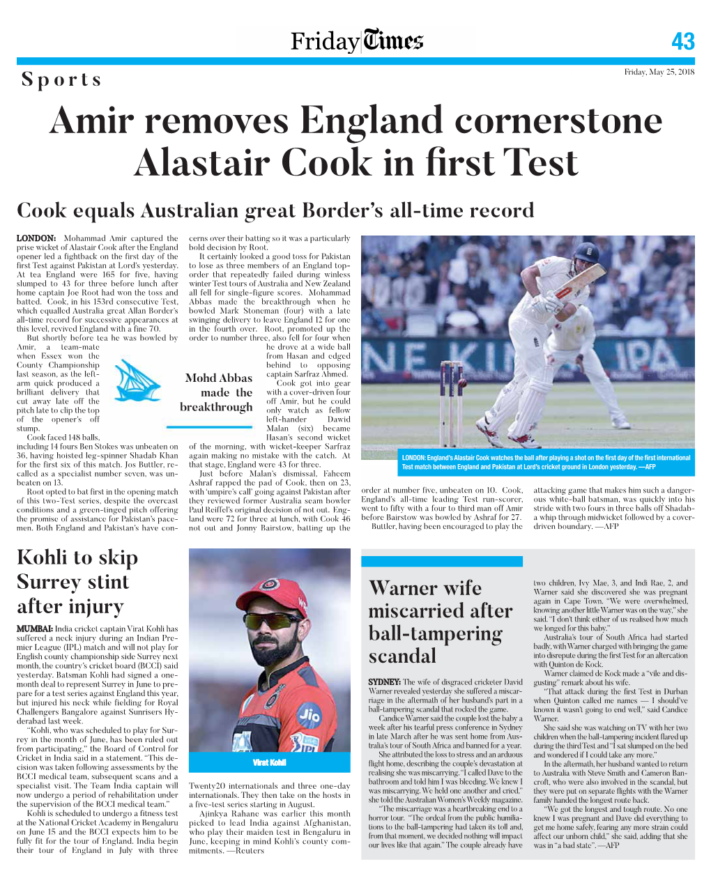 Amir Removes England Cornerstone Alastair Cook in First Test Cook Equals Australian Great Border’S All-Time Record